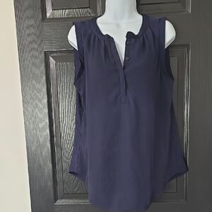Ann Taylor Navy Sleeveless Henley Shell